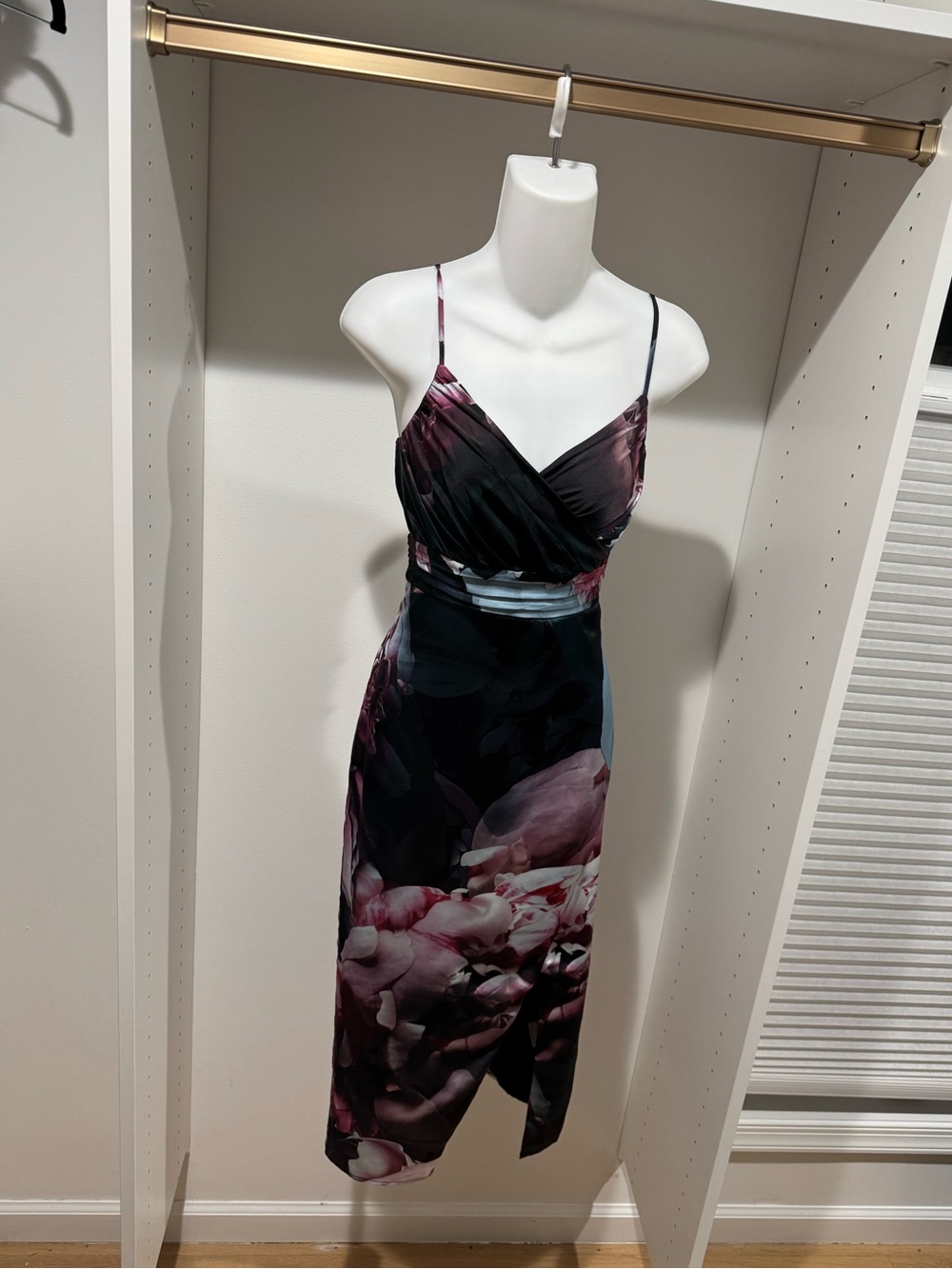 Express Floral Midi Slip Dress in Black and Plum